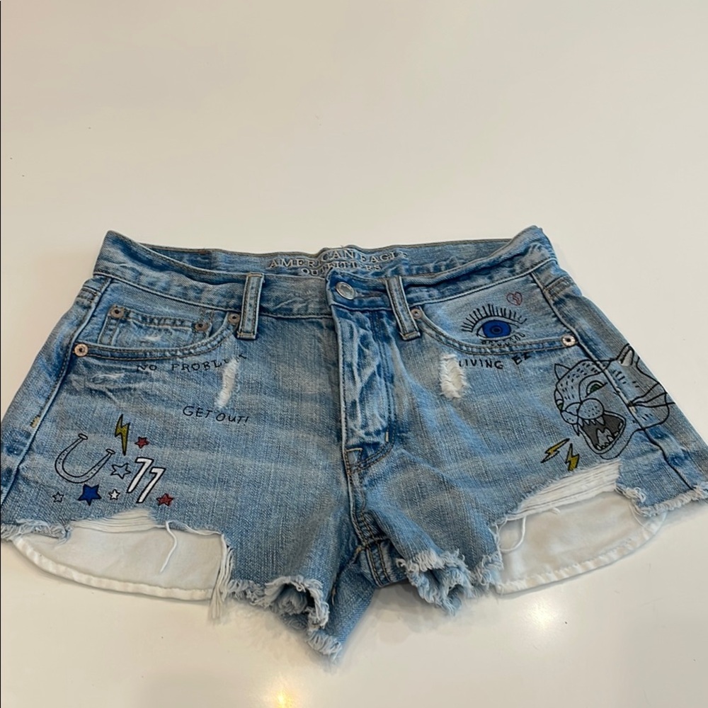 American Eagle Outfitters Blue Distressed Jean Shorts